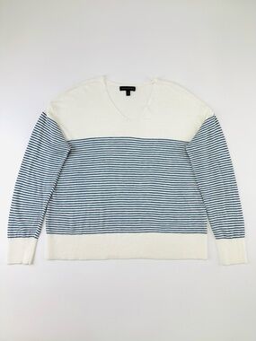 Banana Republic Linen Blend Striped Sweater Medium Nautical Coastal Style Womens